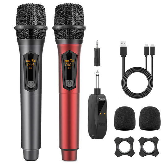 Aveek 2.4GHz Wireless Karaoke Microphone 2-Pack for Parties and Speakers