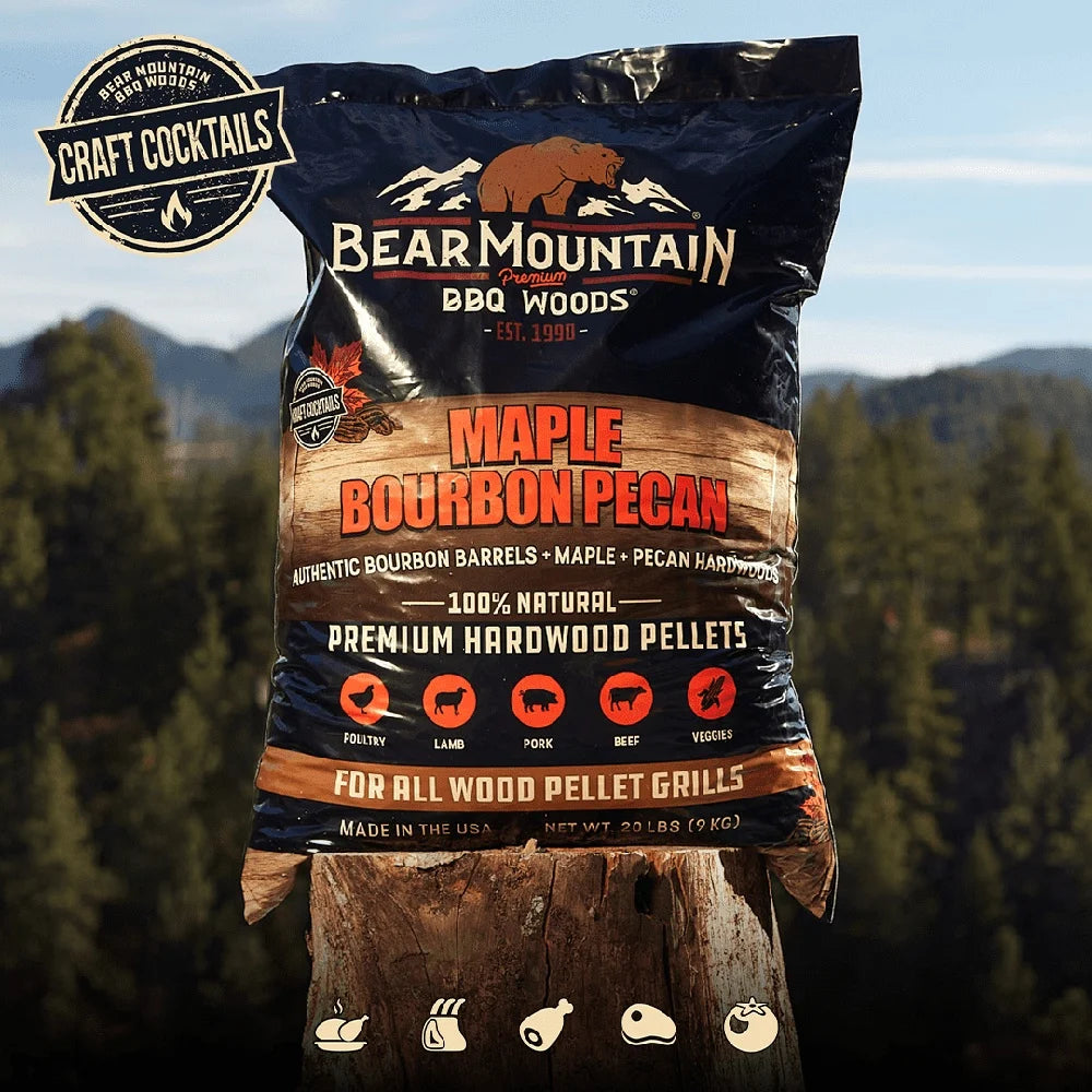 Bear Mountain Natural Maple Bourbon Pecan BBQ Wood Pellets 20lb Premium