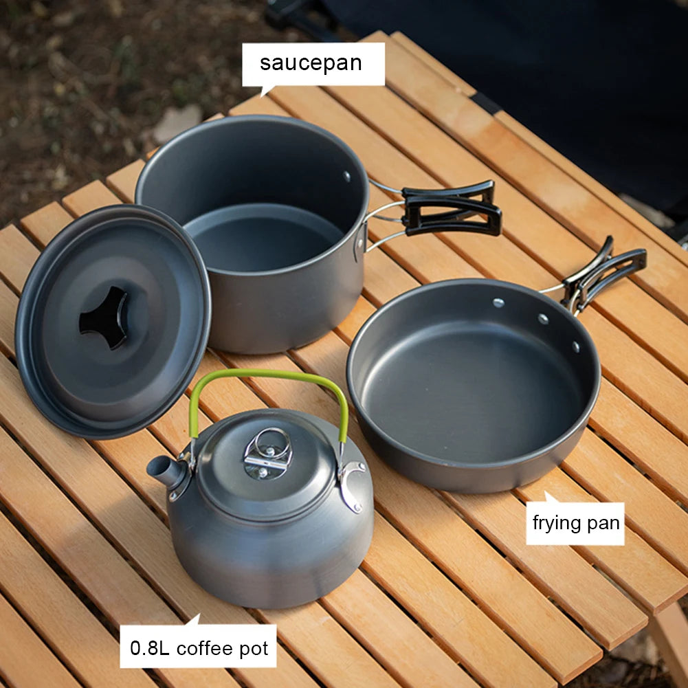 Gear up for outdoor meals with the APWIKOGER 3-piece camping cookware set, designed to travel light and cook efficiently.