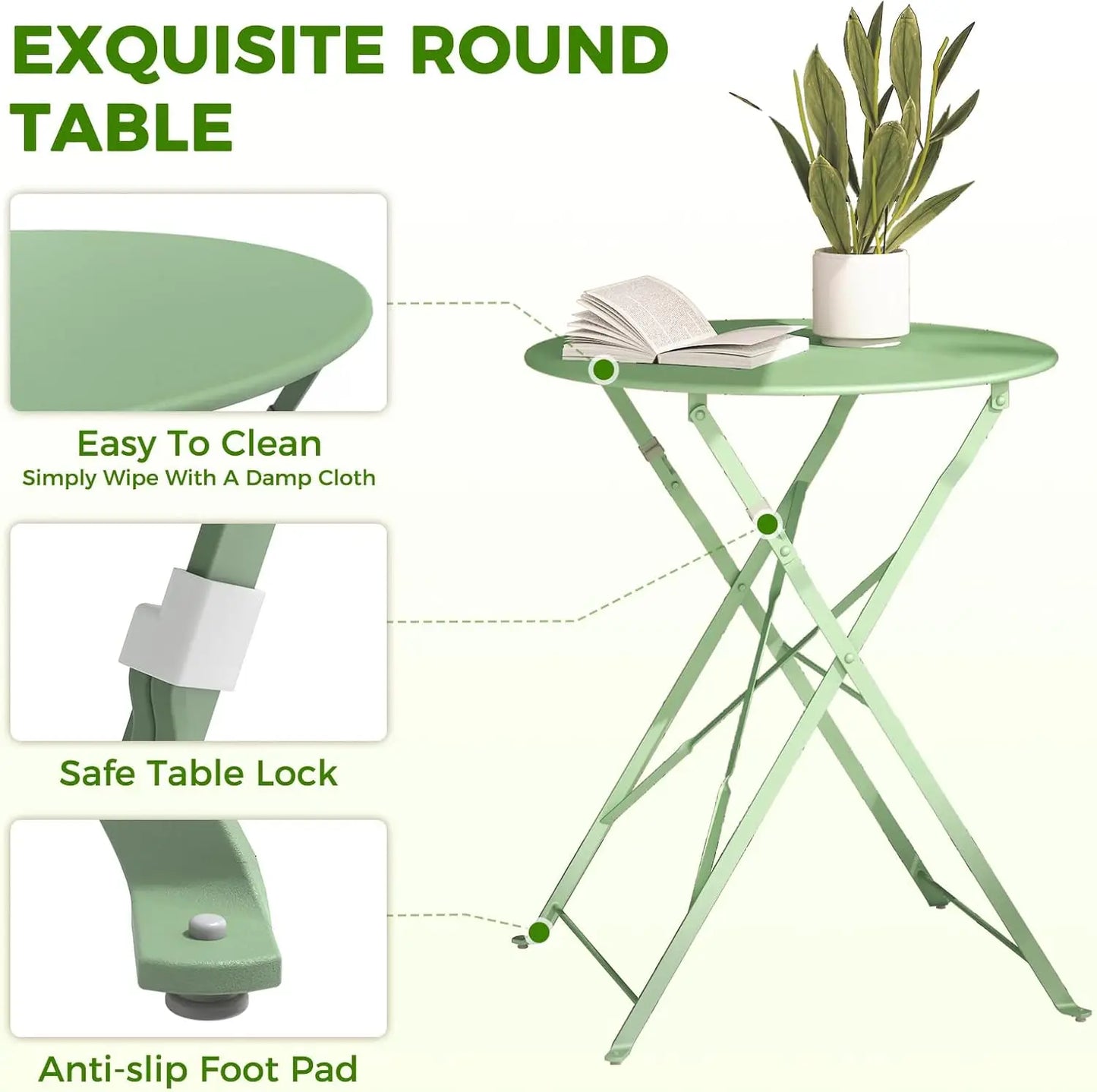 Patio Bistro Set 3 Piece Folding Table And Chairs For Outdoor Garden