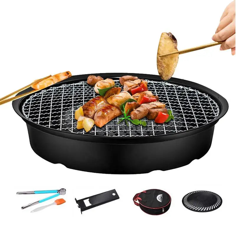 Elevate your outdoor cooking with this durable nonstick round grill pan, perfectly suited for camping and backyard grilling, designed for even heat distribution and lasting performance.