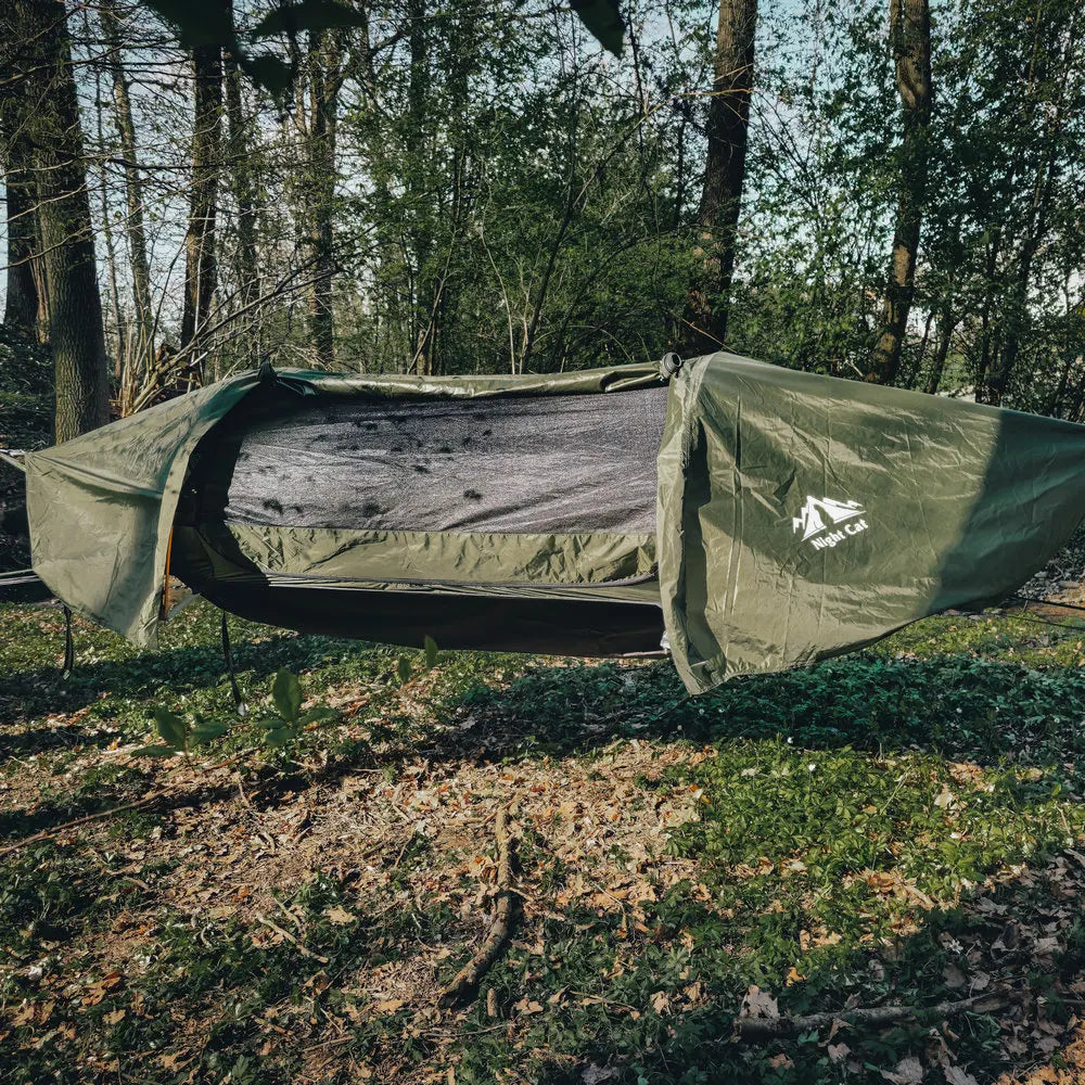 Night Cat Flat Lay Hammock Tent With Mosquito Net Rainfly Storage