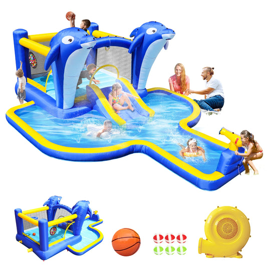 Turn your backyard into a splashy playground with the 8 In 1 Inflatable Water Slide Park Trampoline from elenxs.
