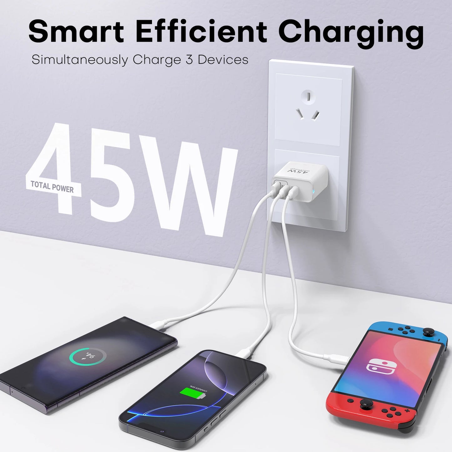 Experience faster charging for all your devices with TOPADRE 45W 3 Port USB Charger.