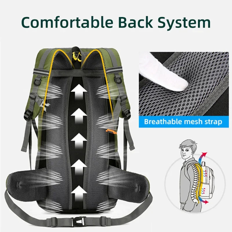 50L Travel Backpack For Outdoor Hiking Camping Nylon Waterproof Rucksack