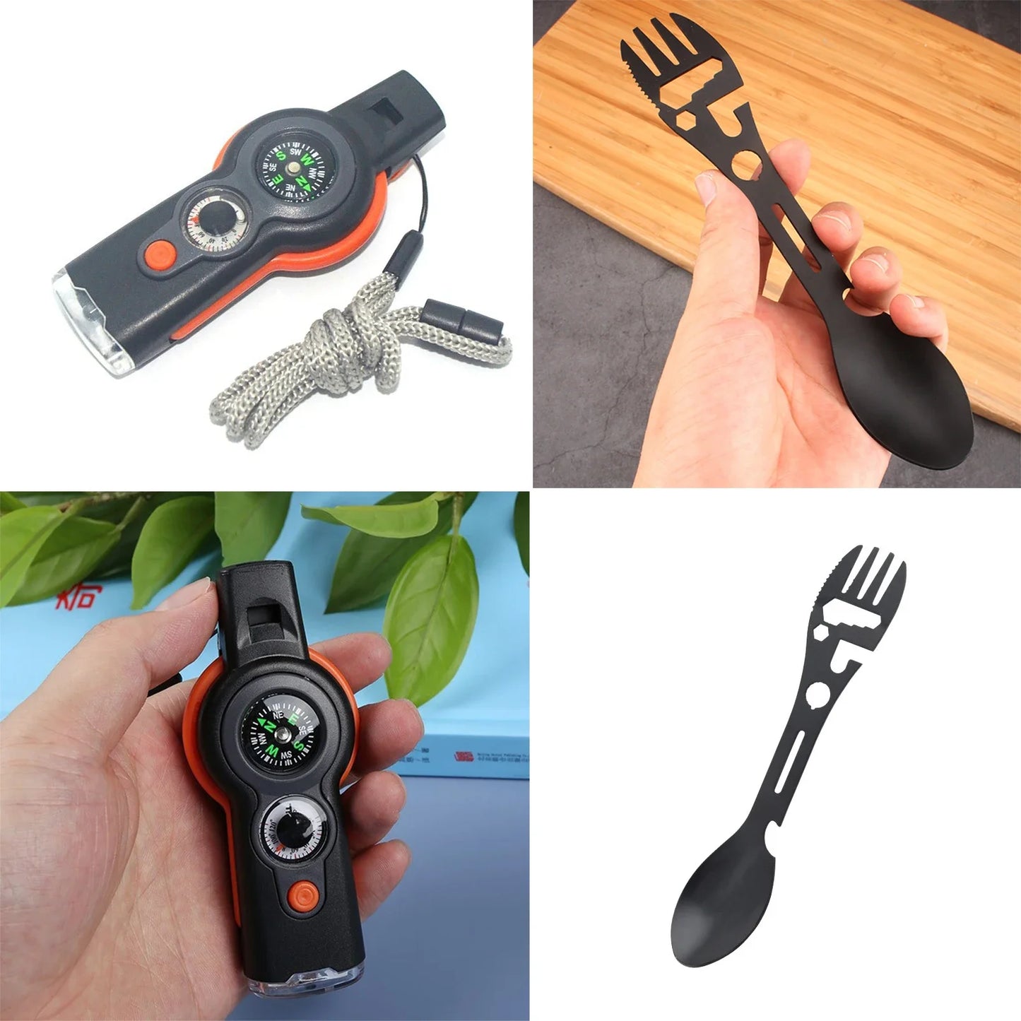 Seven In One Whistle Compass Tool For Camping With Knife And Bottle Opener