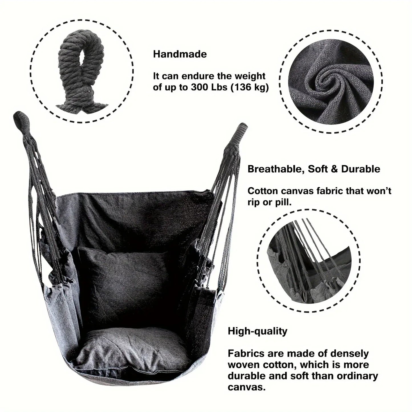 Portable Hammock Swing Chair With Canvas Bed And Storage Bag For Indoor Outdoor