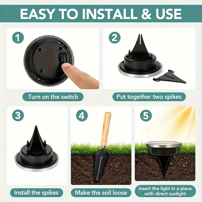 8 Pack Solar Disk Lights Outdoor Garden Underground Deck Lights IP44 Waterproof