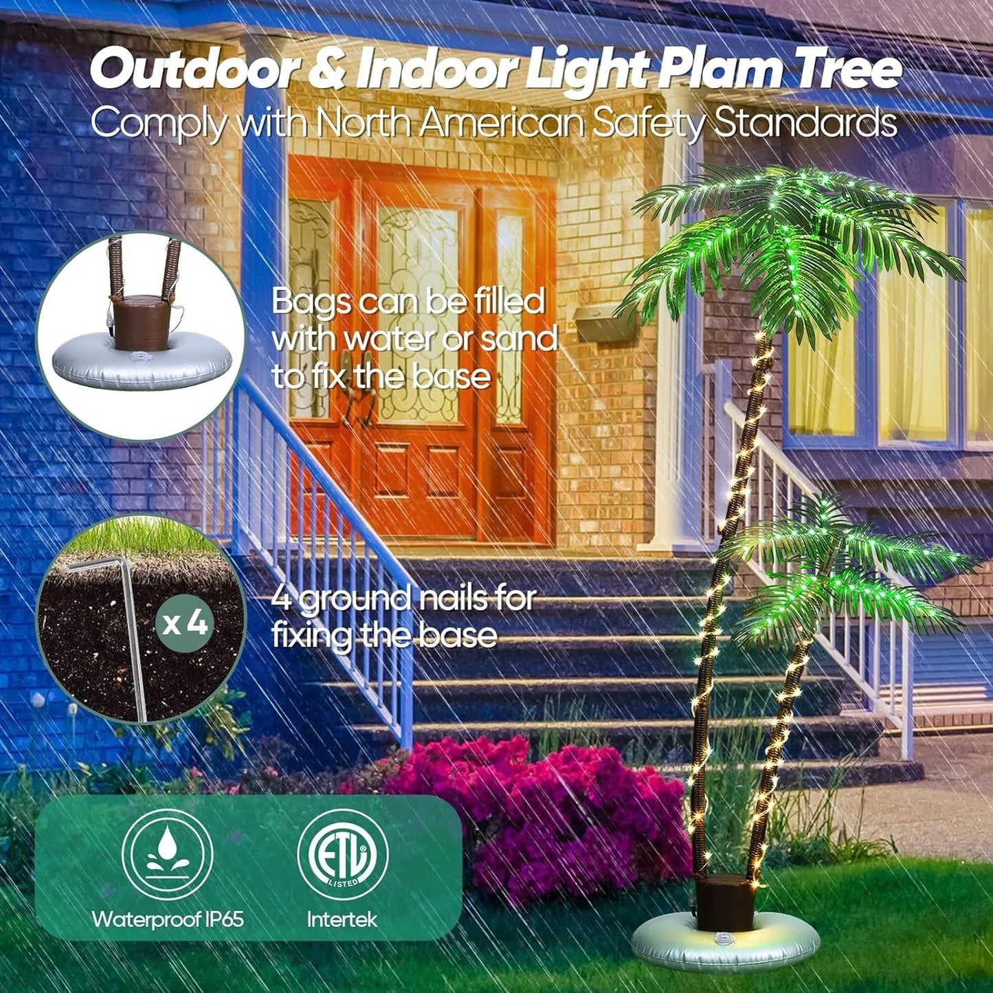 Transform your outdoor spaces with a palm tree silhouette that glows warmly from 192 LEDs powered by the sun, delivering festive charm night after night.