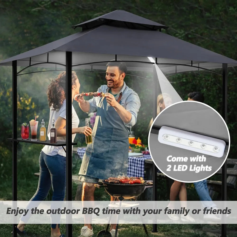 From XMSJ, you can create a stylish outdoor dining zone with this 8x5 grill gazebo canopy that shields your BBQ setup from sun and rain.