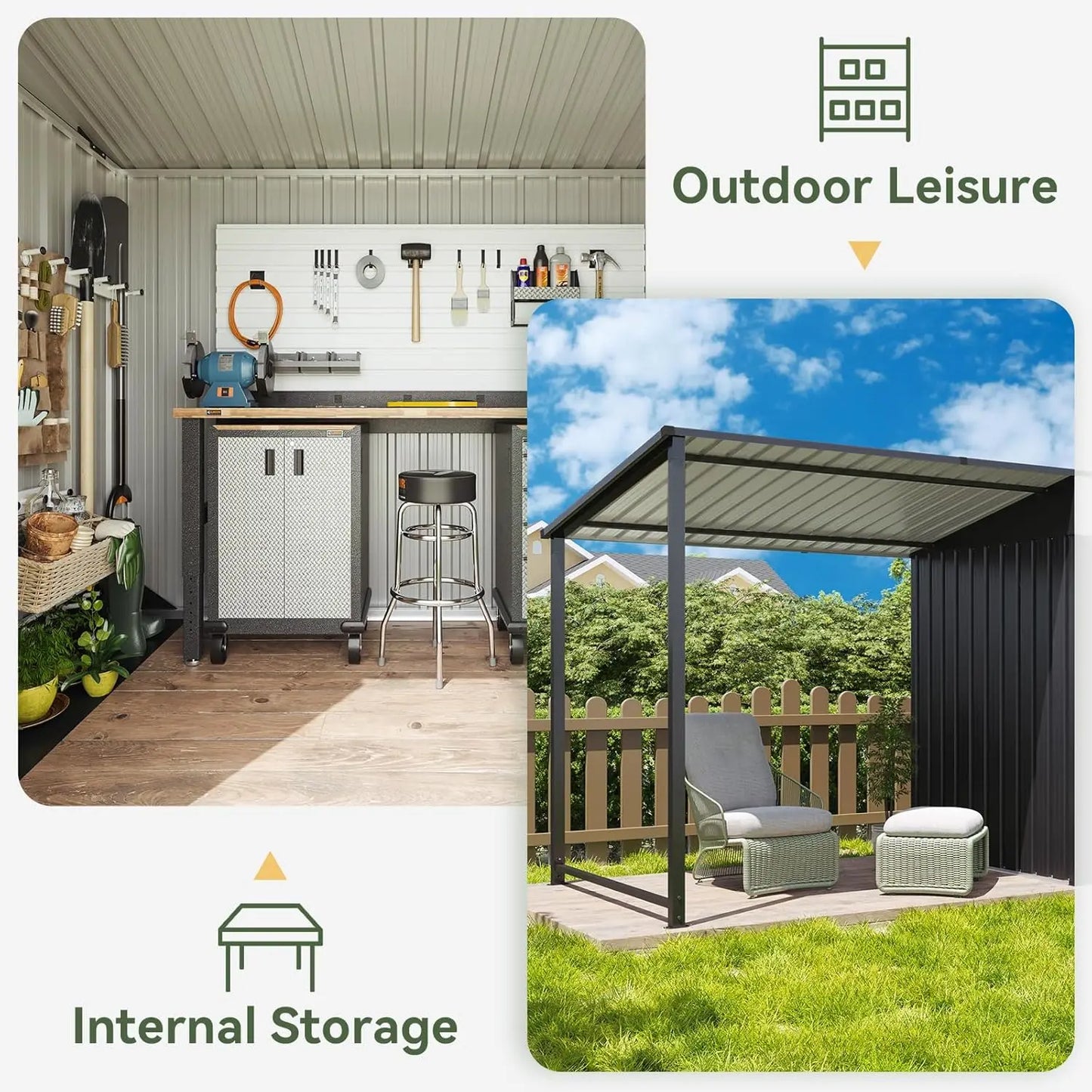 6x4ft Outdoor Storage Shed And Gazebo Combo With Open Sided Pergola 2in1