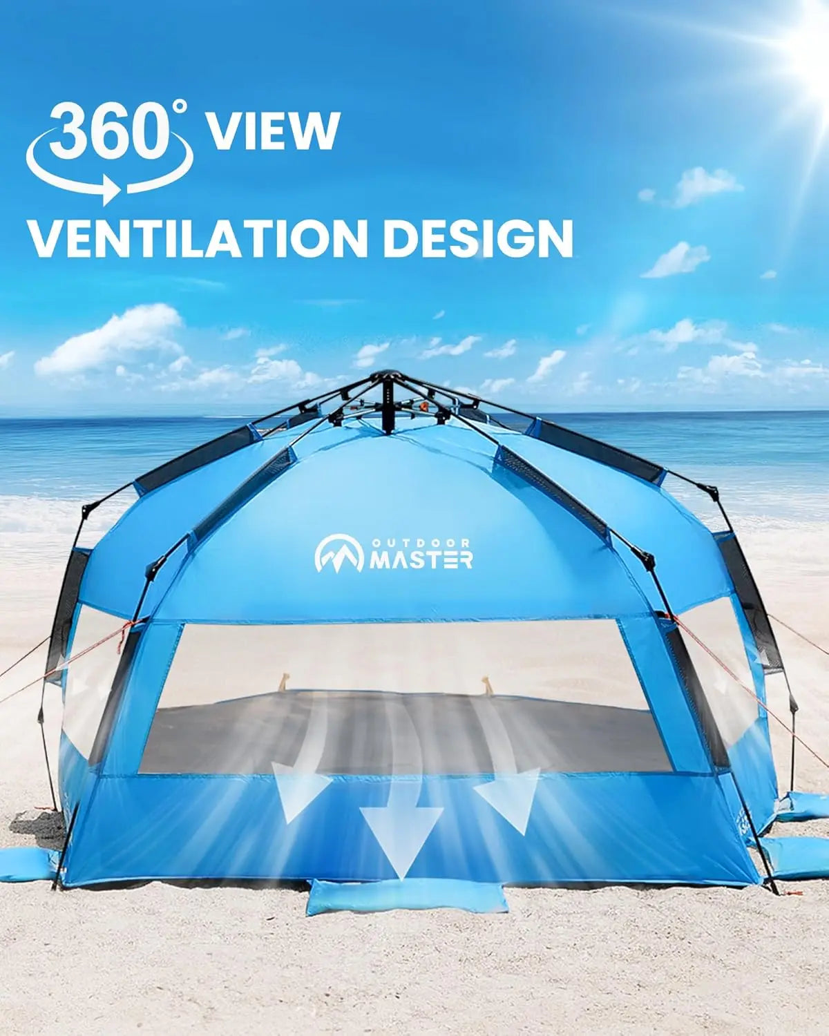 Pop-Up Beach Tent For 4 Easy Setup With Sandbags UPF50Plus Portable Sun Shelter