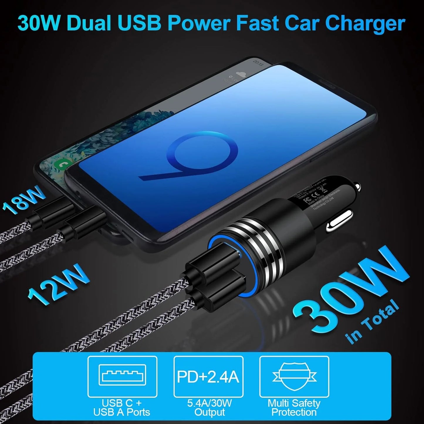 Power up faster on every ride with this compact 30W PD car charger.