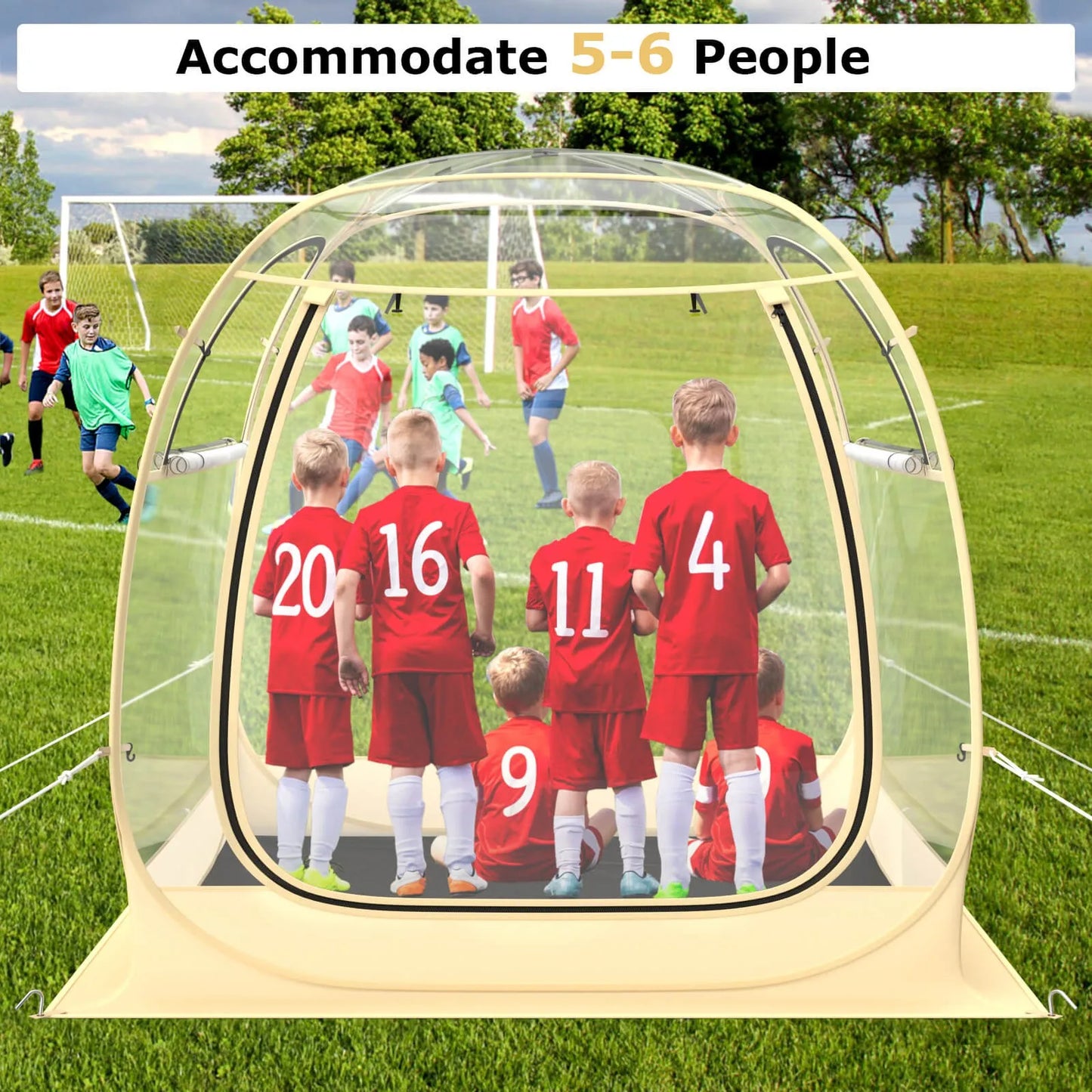 Experience instant protection with a 6x6 ft pop up tent that springs into place, delivering weatherproof shelter for up to six people.