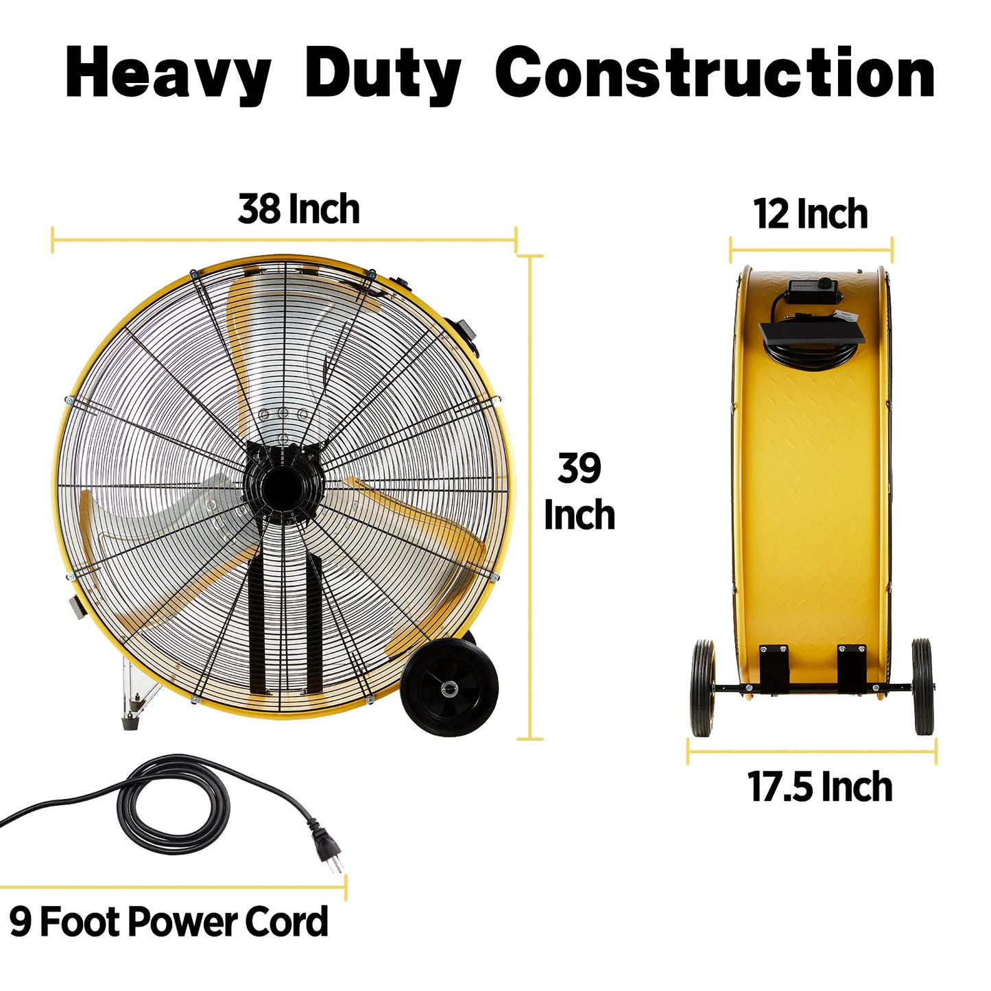 36 Inch Portable Drum Fan High Velocity Two Speed Heavy Duty Shop Fan