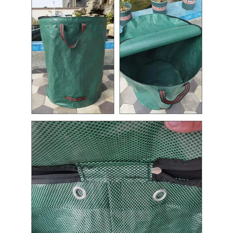272L Garden Yard Waste Bag With Lid Foldable Leaf Trash Can Outdoor Storage