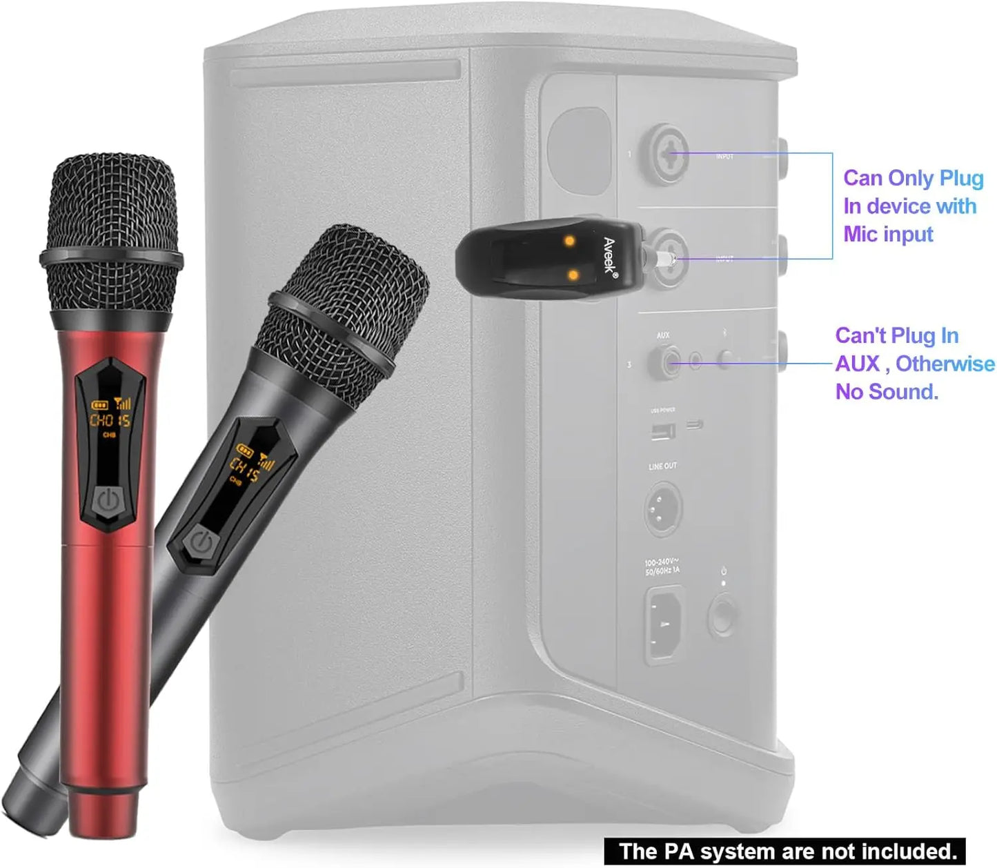 Aveek 2.4GHz Wireless Karaoke Microphone 2-Pack for Parties and Speakers