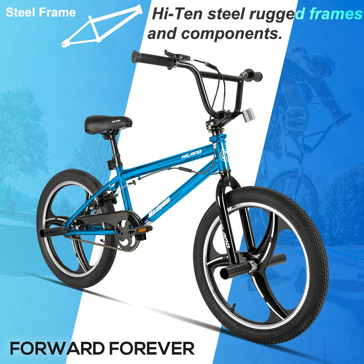 Hit the park with confidence on the Hiland 20 Inch Kids BMX Bike, designed for ages 5 to 12 to master freestyle and fearless, long lasting fun that grows with them.