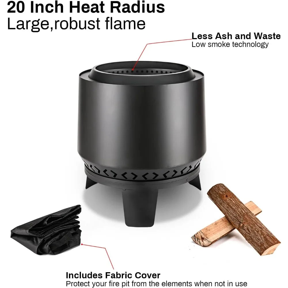 20 Inch Smokeless Fire Pit Outdoor Wood Burning With Removable Ash Pan