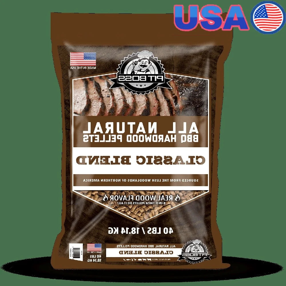 100 Natural Hardwood BBQ Pellets Classic Blend Pecan Hickory Mesquite 40Lb Bag